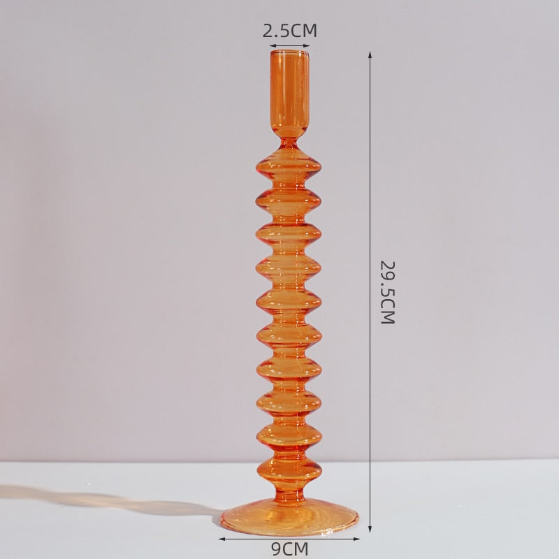 Royaleva Handmade Glass Candle Holders - Elegant Decorative Accent Pieces - Florence Orange