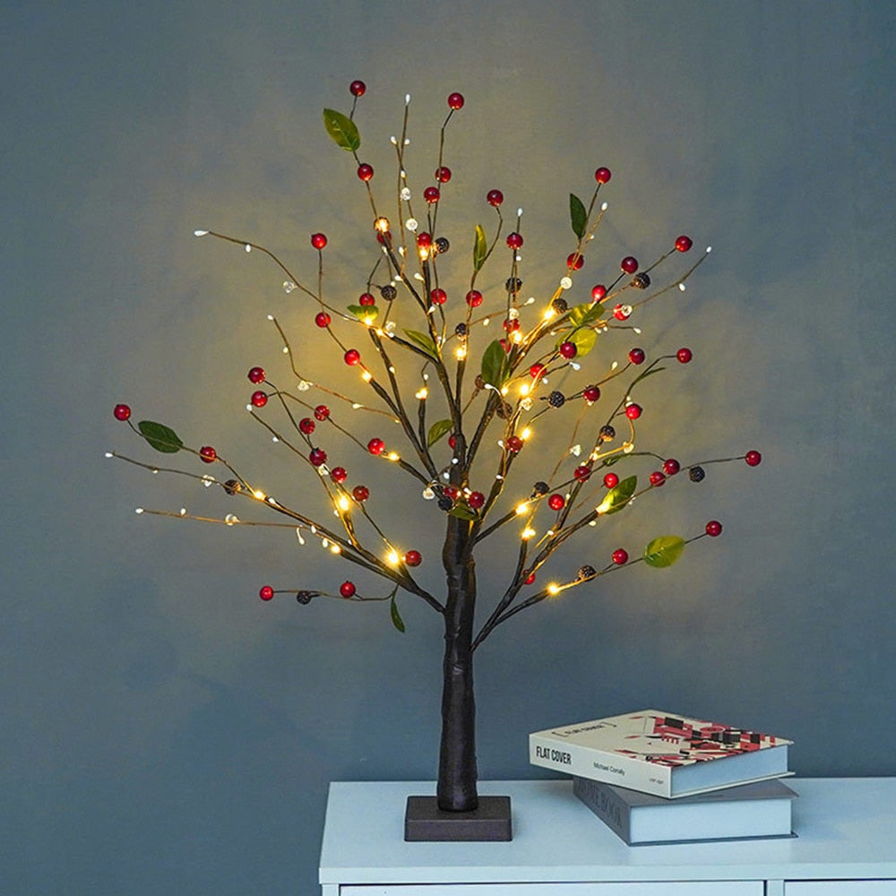 Royelux 55cm Spring Tree LED Lamp - Bendable Branches - Red Berries