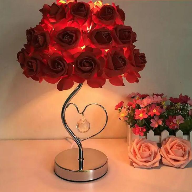 Vintage Pink Rose Desk Lamp - Creative Lamp for Bedroom Decor - V7