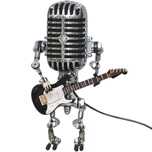 RoyaleGlow Vintage Microphone Robot Lamp with Guitar - Unique Home Decor