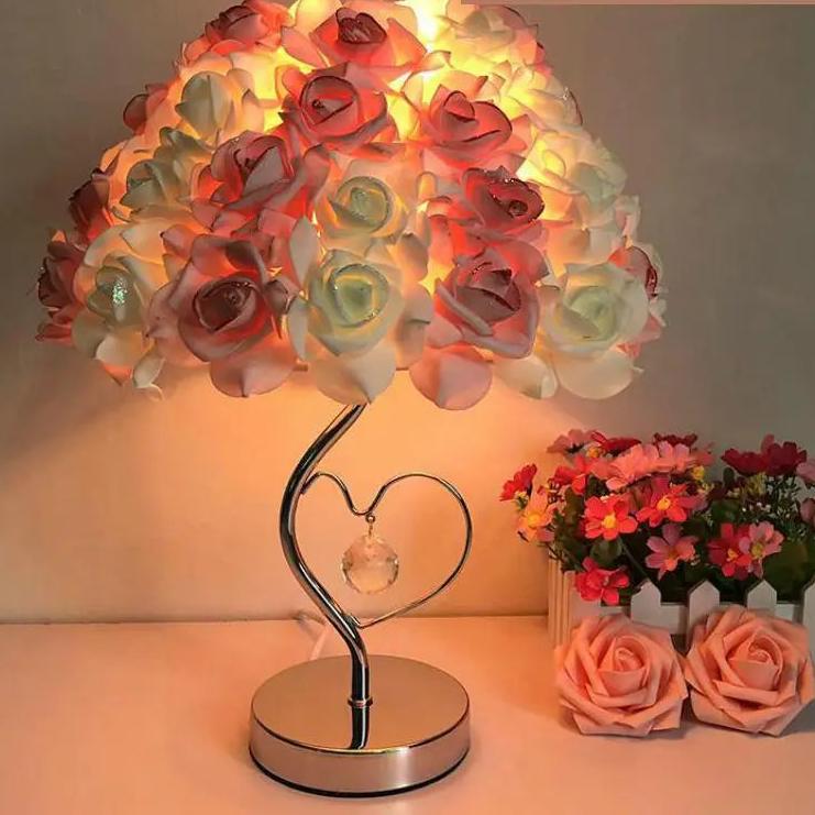 Vintage Pink Rose Desk Lamp - Creative Lamp for Bedroom Decor - V4