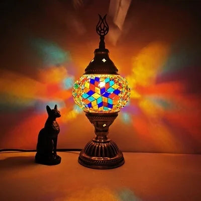 Turkish Mosaic Table Lamp - Handcrafted Art Deco Bedside Light - Colorful