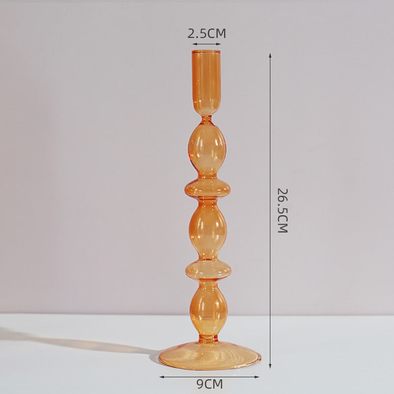 Royaleva Handmade Glass Candle Holders - Elegant Decorative Accent Pieces - Milan Orange