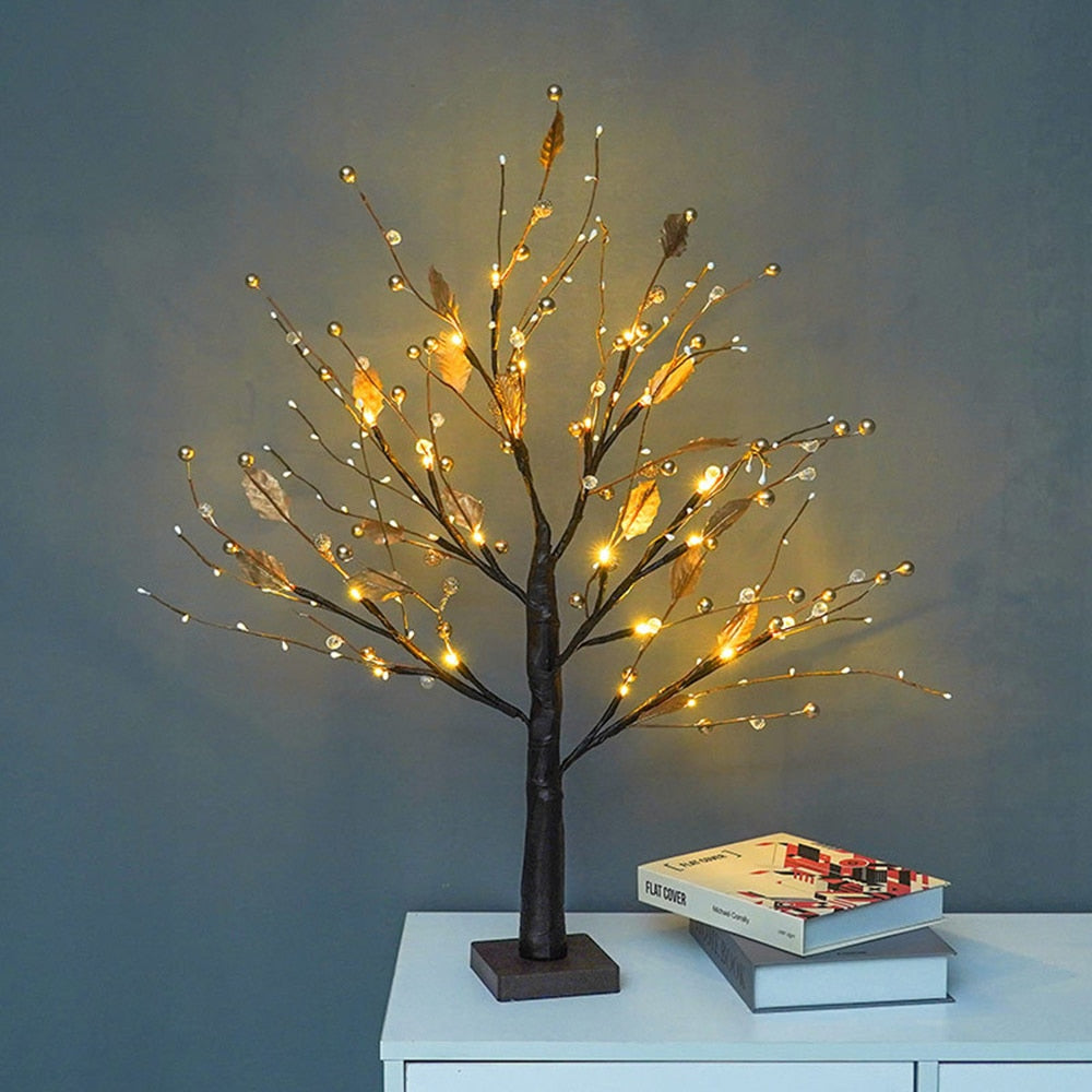 Royelux 55cm Spring Tree LED Lamp - Bendable Branches - Gold Pearls