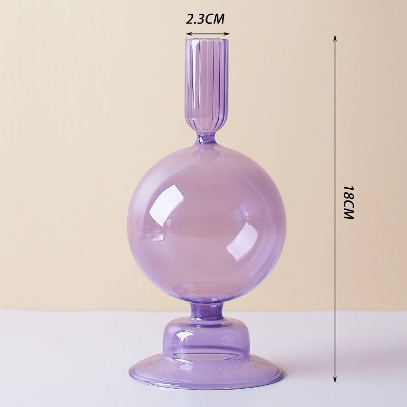 Royaleva Handmade Glass Candle Holders - Elegant Decorative Accent Pieces - Verona Purple