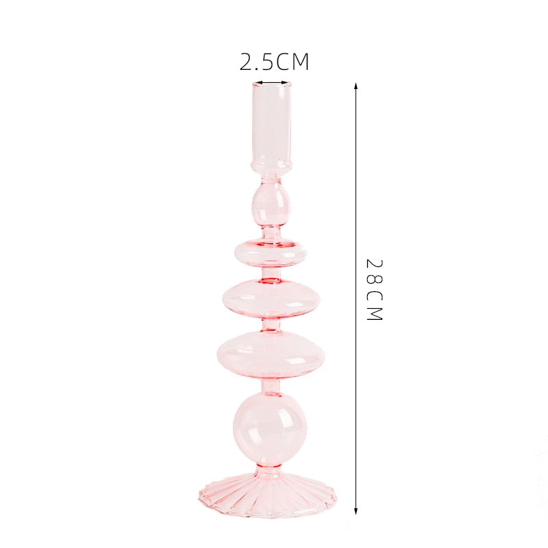 Royaleva Handmade Glass Candle Holders - Elegant Decorative Accent Pieces - Rome Pink