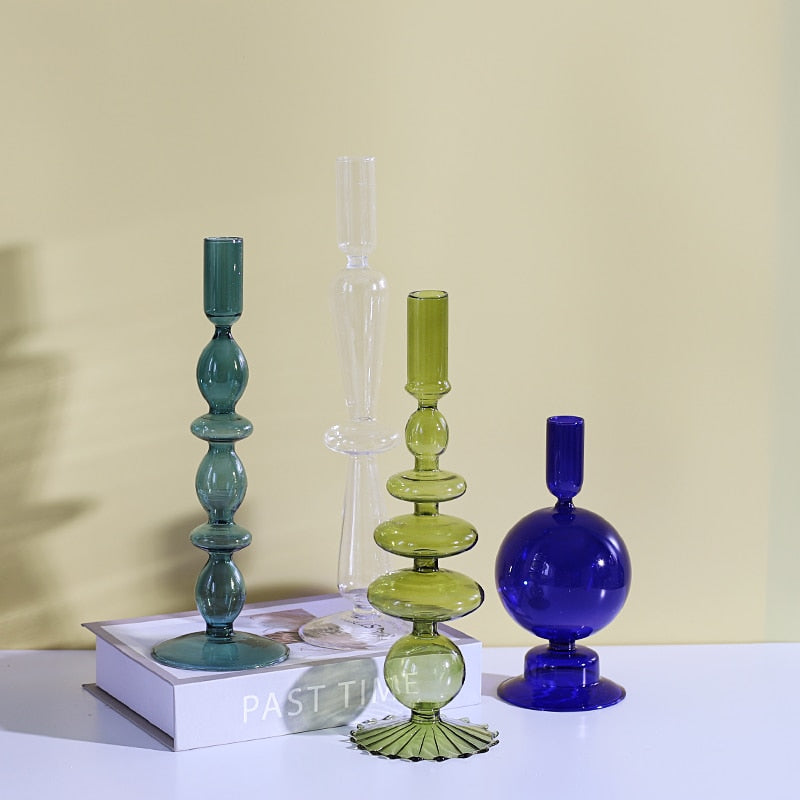 Royaleva Handmade Glass Candle Holders - Elegant Decorative Accent Pieces - Milan Green