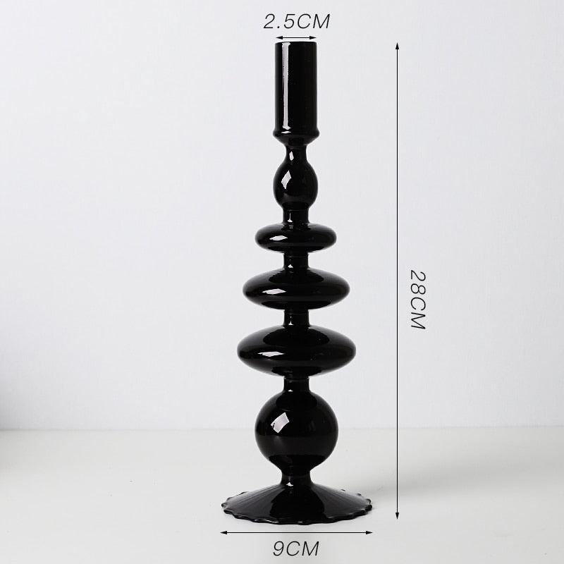 Royaleva Handmade Glass Candle Holders - Elegant Decorative Accent Pieces - Rome Black