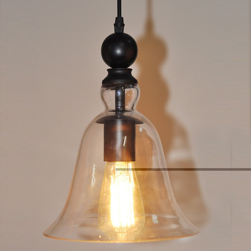 RoyaleGlow Vintage Glass Bell Pendant Light Fixture - Elegant Home Decor