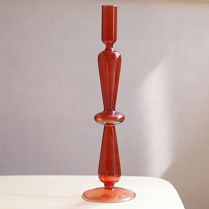 Royaleva Handmade Glass Candle Holders - Elegant Decorative Accent Pieces - Venice Red