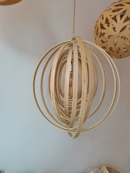 RoyaleGlow Enchanting Circular Wood Pendant Light with Revolving Moon Design - Small