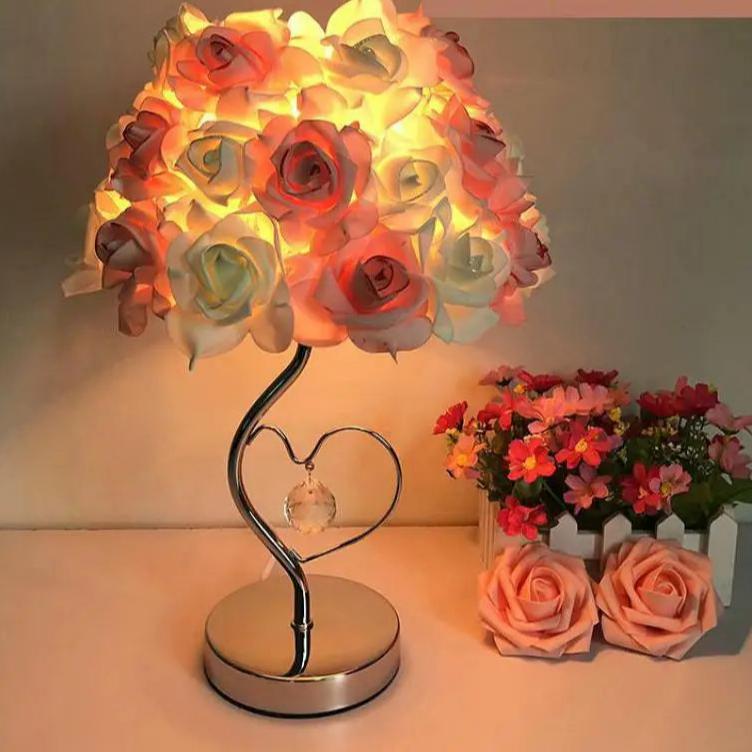 Vintage Pink Rose Desk Lamp - Creative Lamp for Bedroom Decor - V3