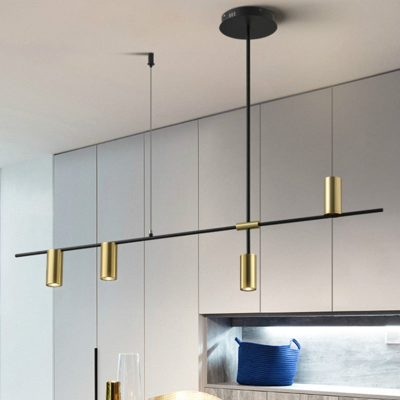 RoyaleGlow Stylish Nordic Long Strip Pendant Lamp for Modern Spaces - Gold 3 Lights / Cold White