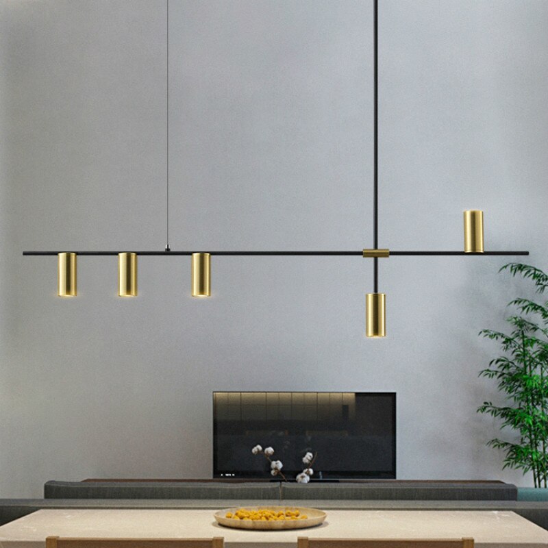 RoyaleGlow Stylish Nordic Long Strip Pendant Lamp for Modern Spaces - Gold 3 Lights / Cold White