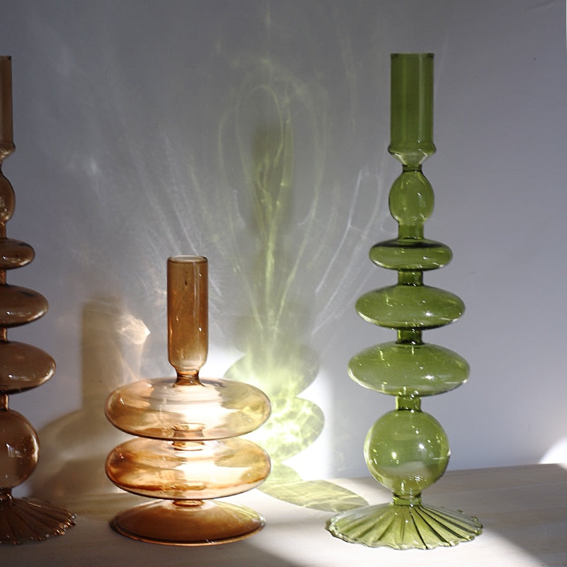 Royaleva Handmade Glass Candle Holders - Elegant Decorative Accent Pieces - Milan Green