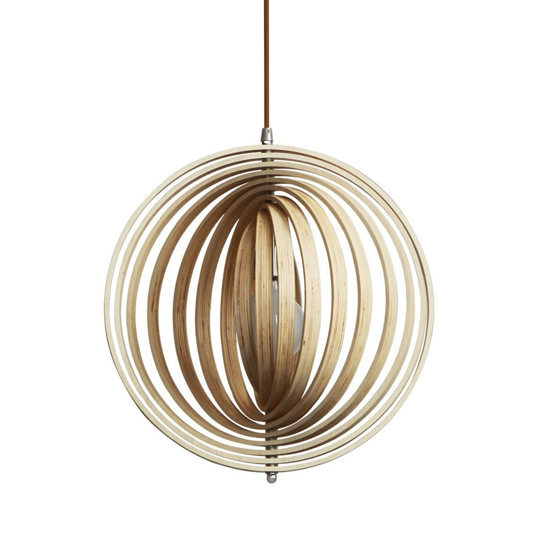 RoyaleGlow Enchanting Circular Wood Pendant Light with Revolving Moon Design - Small