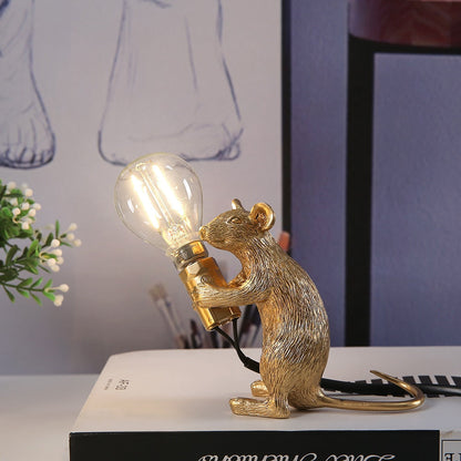 Royaleva Say Cheese Mouse Table Lamp - Artistic Resin LED Light Decor - White Standing