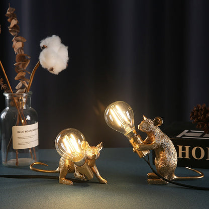 Royaleva Say Cheese Mouse Table Lamp - Artistic Resin LED Light Decor - White Standing