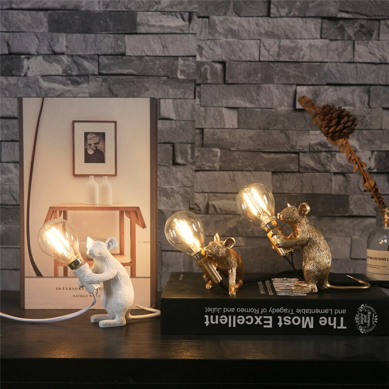 Royaleva Say Cheese Mouse Table Lamp - Artistic Resin LED Light Decor - White Standing