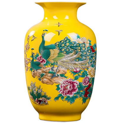 Royelux Jingdezhen Yellow Peacock Ceramic Vase – A Statement of Timeless Elegance