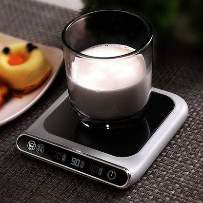 Compact USB coffee mug warmer with 3 temperature settings (70°C, 90°C, 110°C), smart gravity switch, and sleek portable design for home or office use.