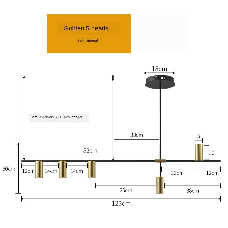 RoyaleGlow Stylish Nordic Long Strip Pendant Lamp for Modern Spaces - Gold 5 Lights / Cold White