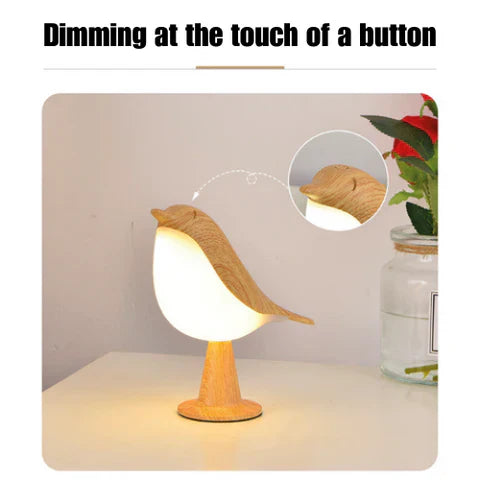 Touch-Control Wooden Bird Night Light - Rechargeable LED Bedside Lamp