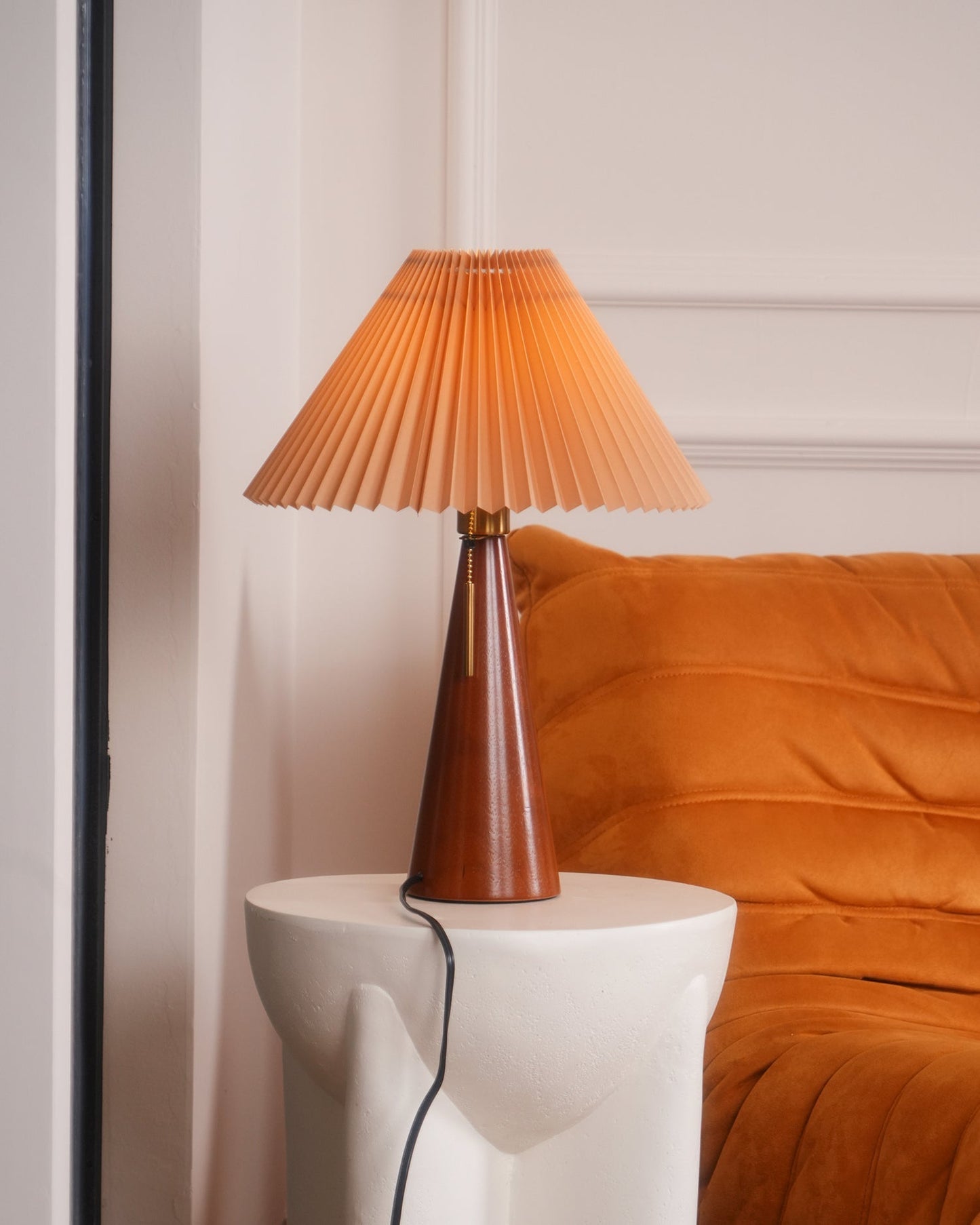 Nordic Pleated Table Lamp with Accordion Shade - Elegant Walnut Finish