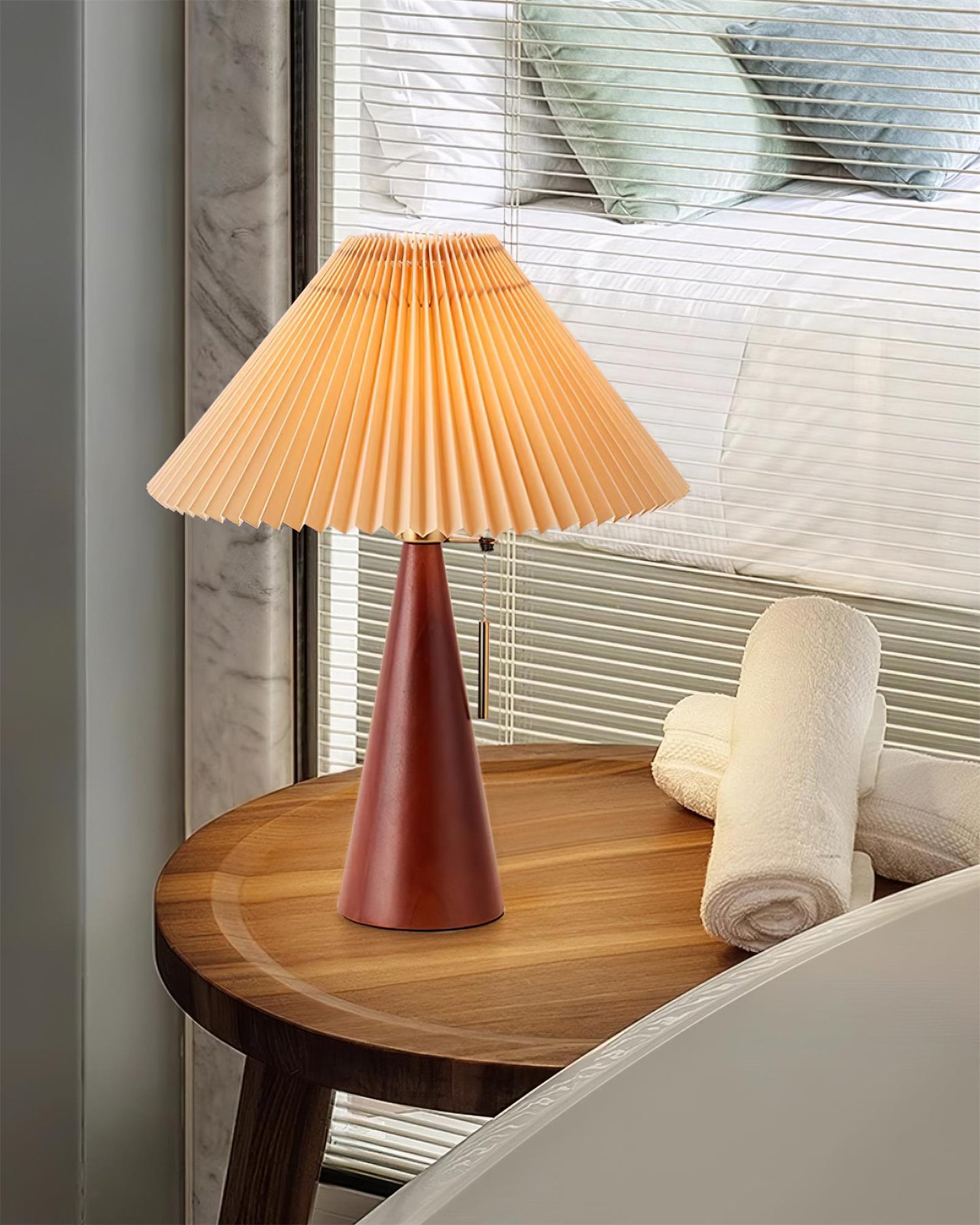 Nordic Pleated Table Lamp with Accordion Shade - Elegant Walnut Finish