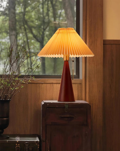 Nordic Pleated Table Lamp with Accordion Shade - Elegant Walnut Finish