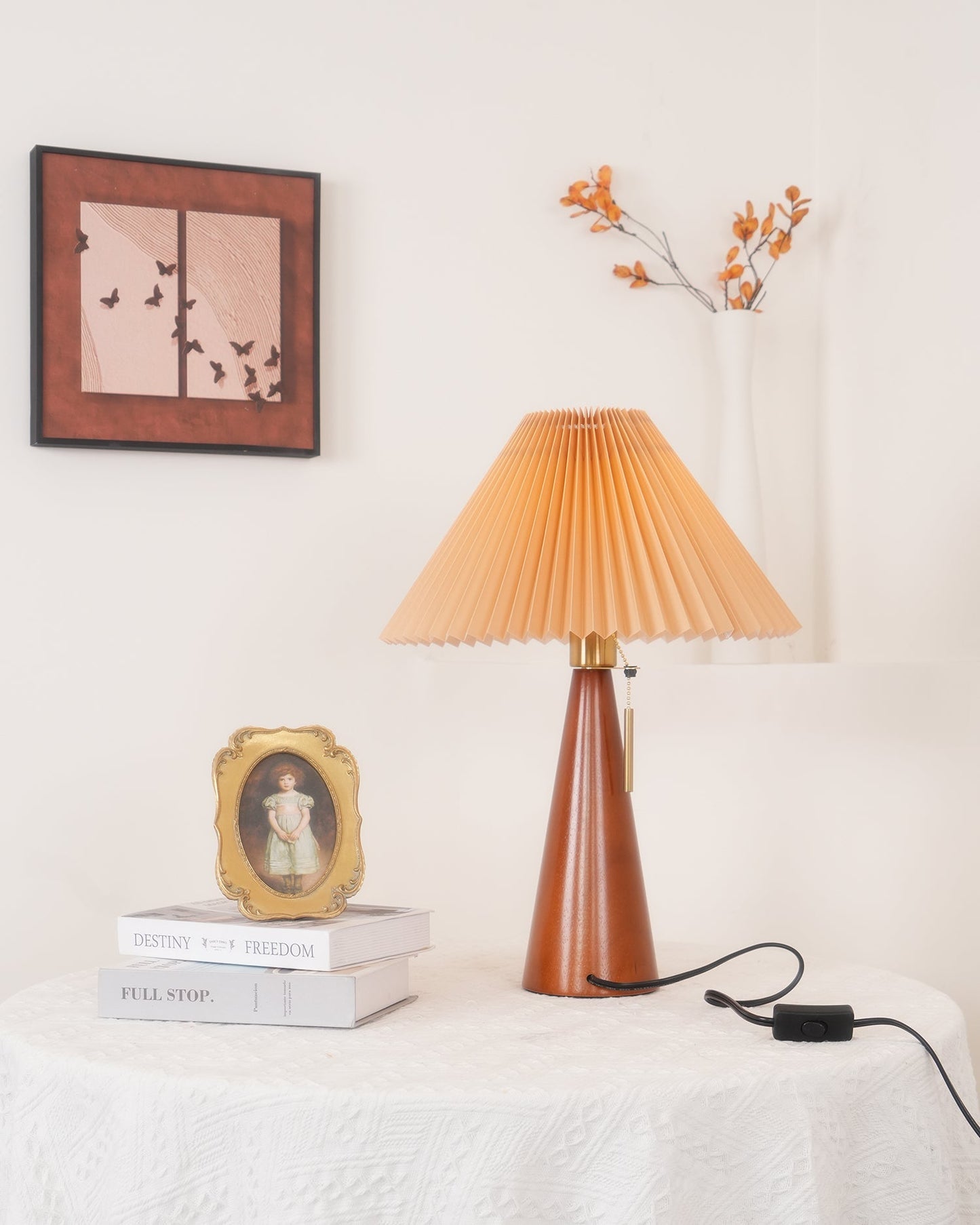 Nordic Pleated Table Lamp with Accordion Shade - Elegant Walnut Finish