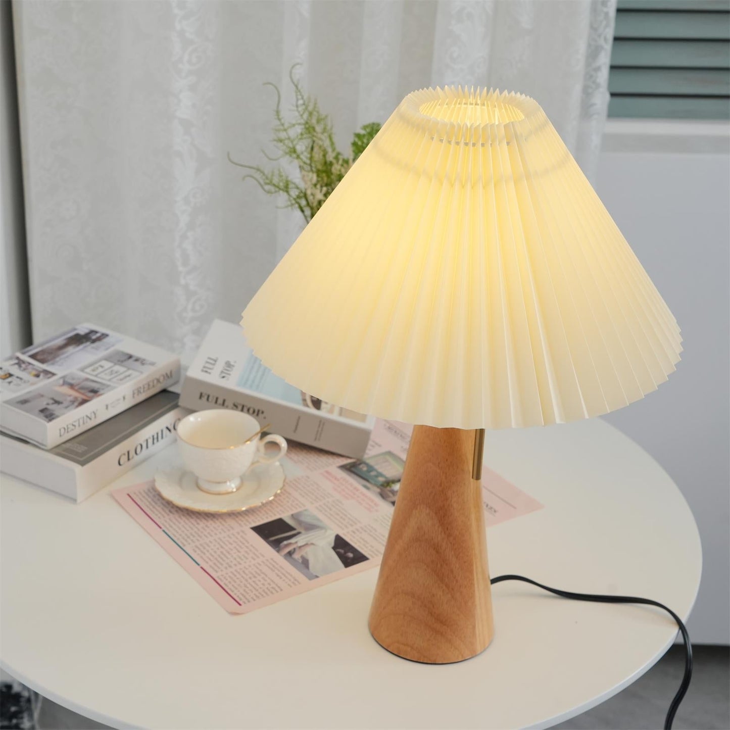 Nordic Pleated Table Lamp with Accordion Shade - Elegant Walnut Finish