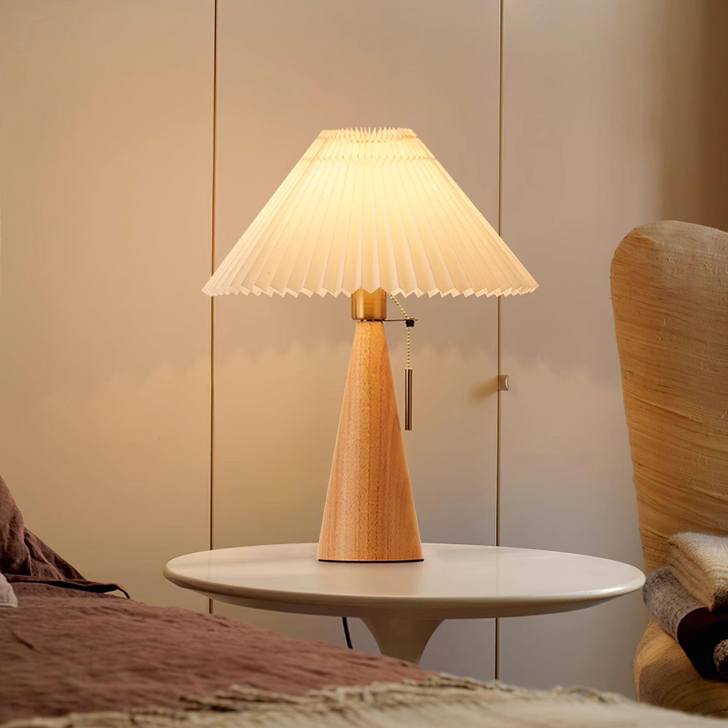 Nordic Pleated Table Lamp with Accordion Shade - Elegant Walnut Finish