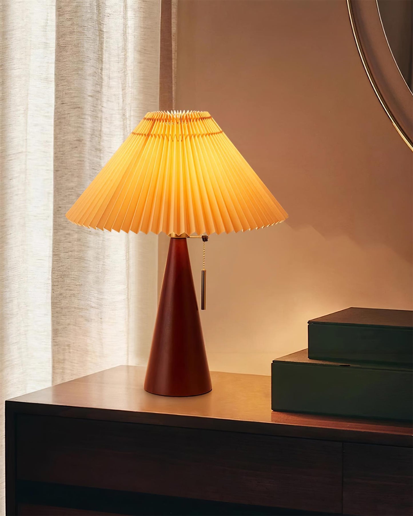 Nordic Pleated Table Lamp with Accordion Shade - Elegant Walnut Finish