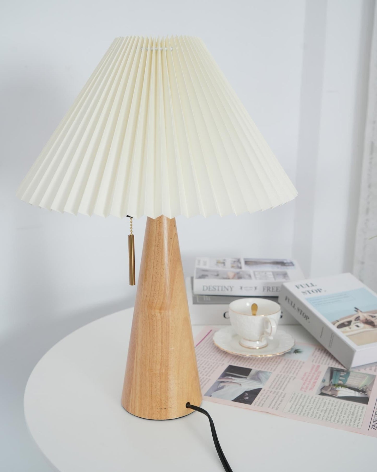 Nordic Pleated Table Lamp with Accordion Shade - Elegant Walnut Finish