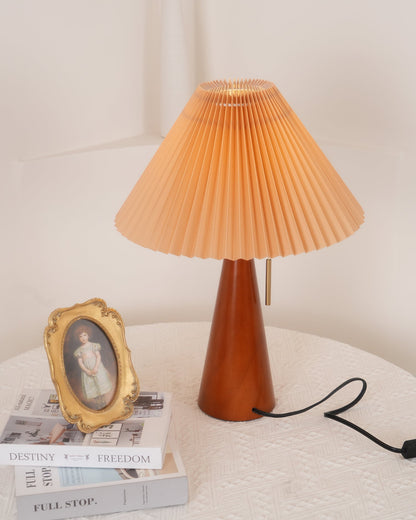 Nordic Pleated Table Lamp with Accordion Shade - Elegant Walnut Finish