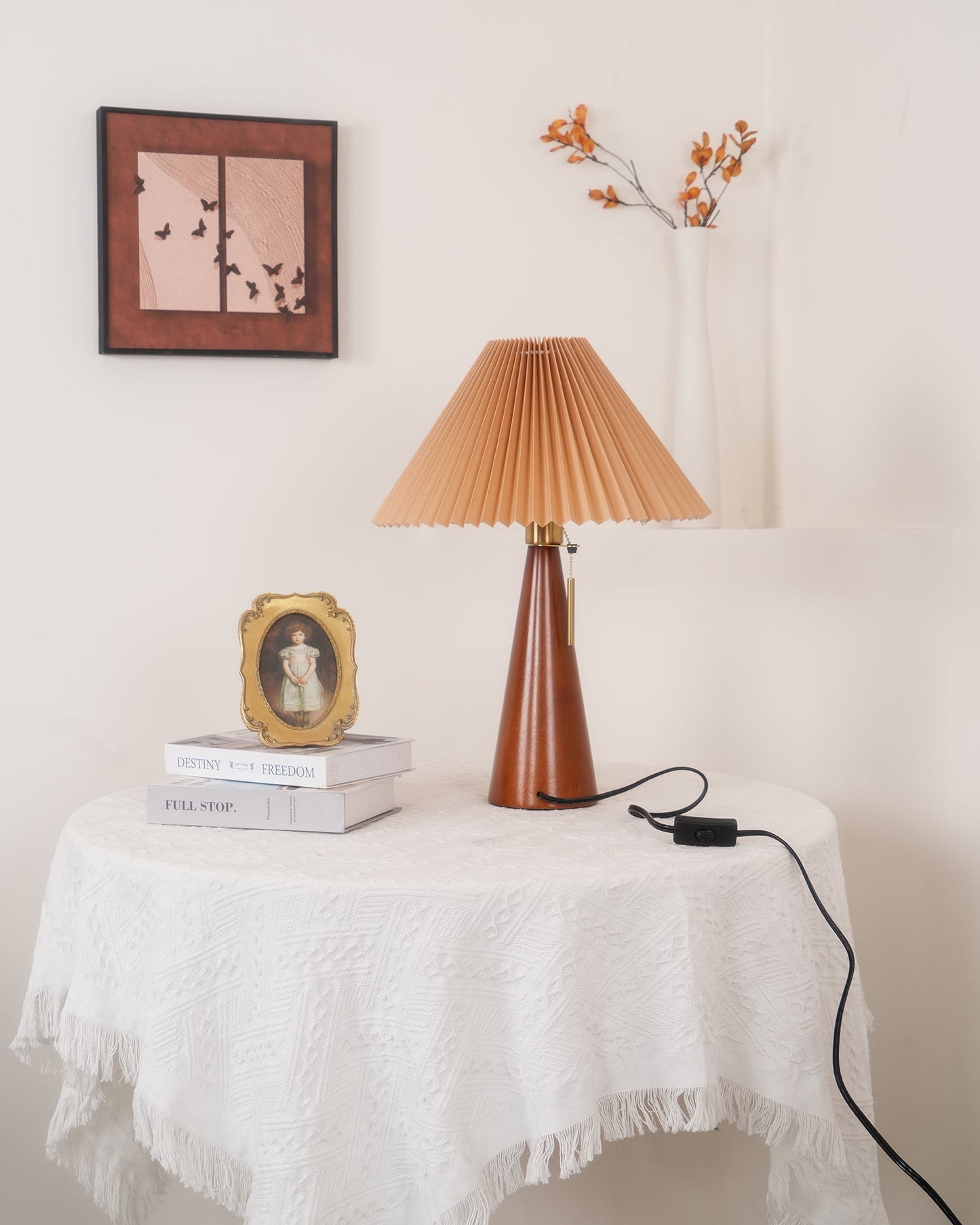 Nordic Pleated Table Lamp with Accordion Shade - Elegant Walnut Finish