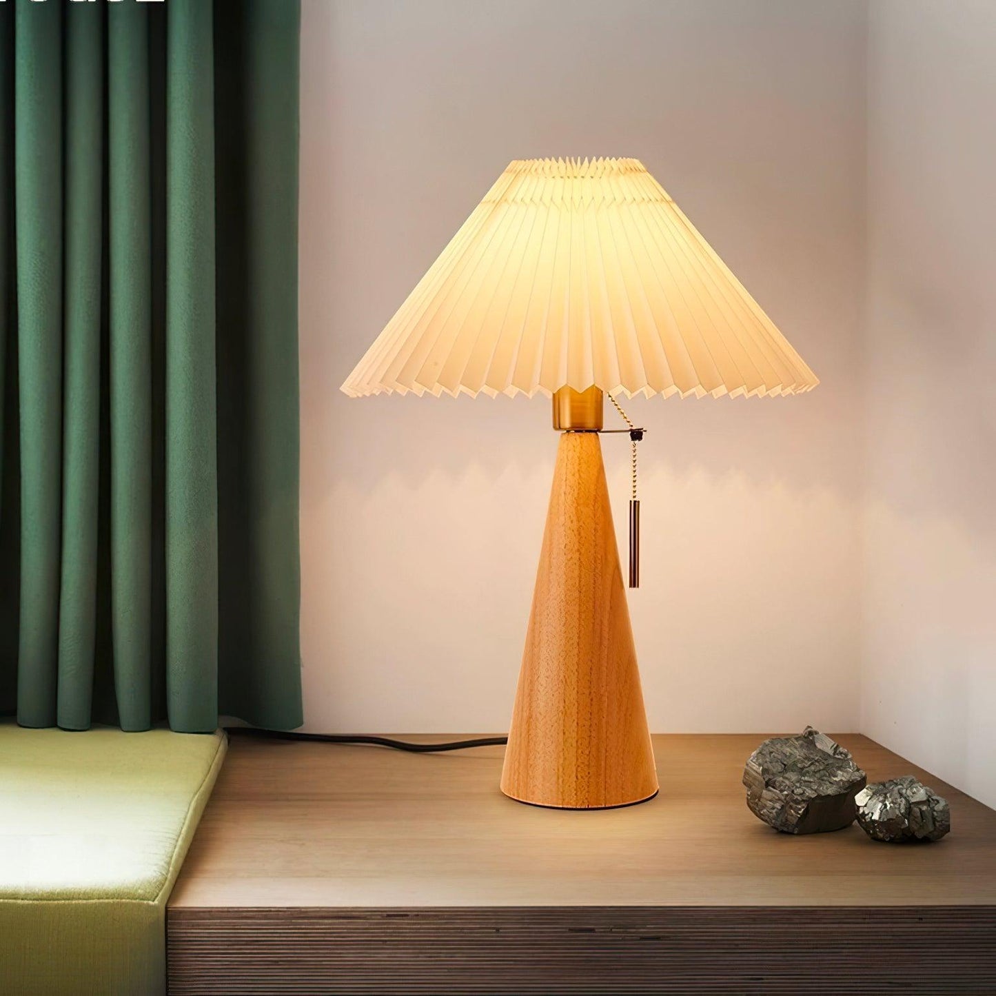 Nordic Pleated Table Lamp with Accordion Shade - Elegant Walnut Finish