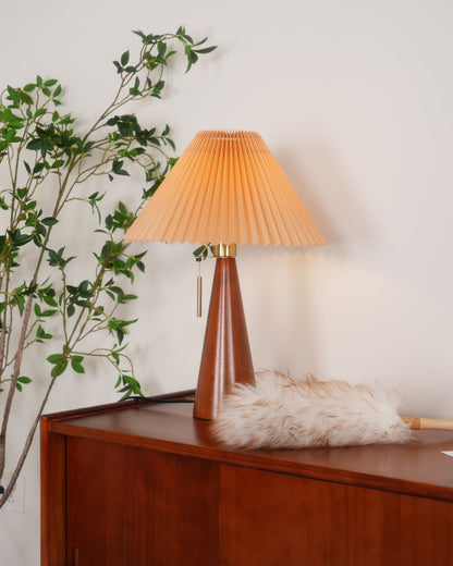 Nordic Pleated Table Lamp with Accordion Shade - Elegant Walnut Finish