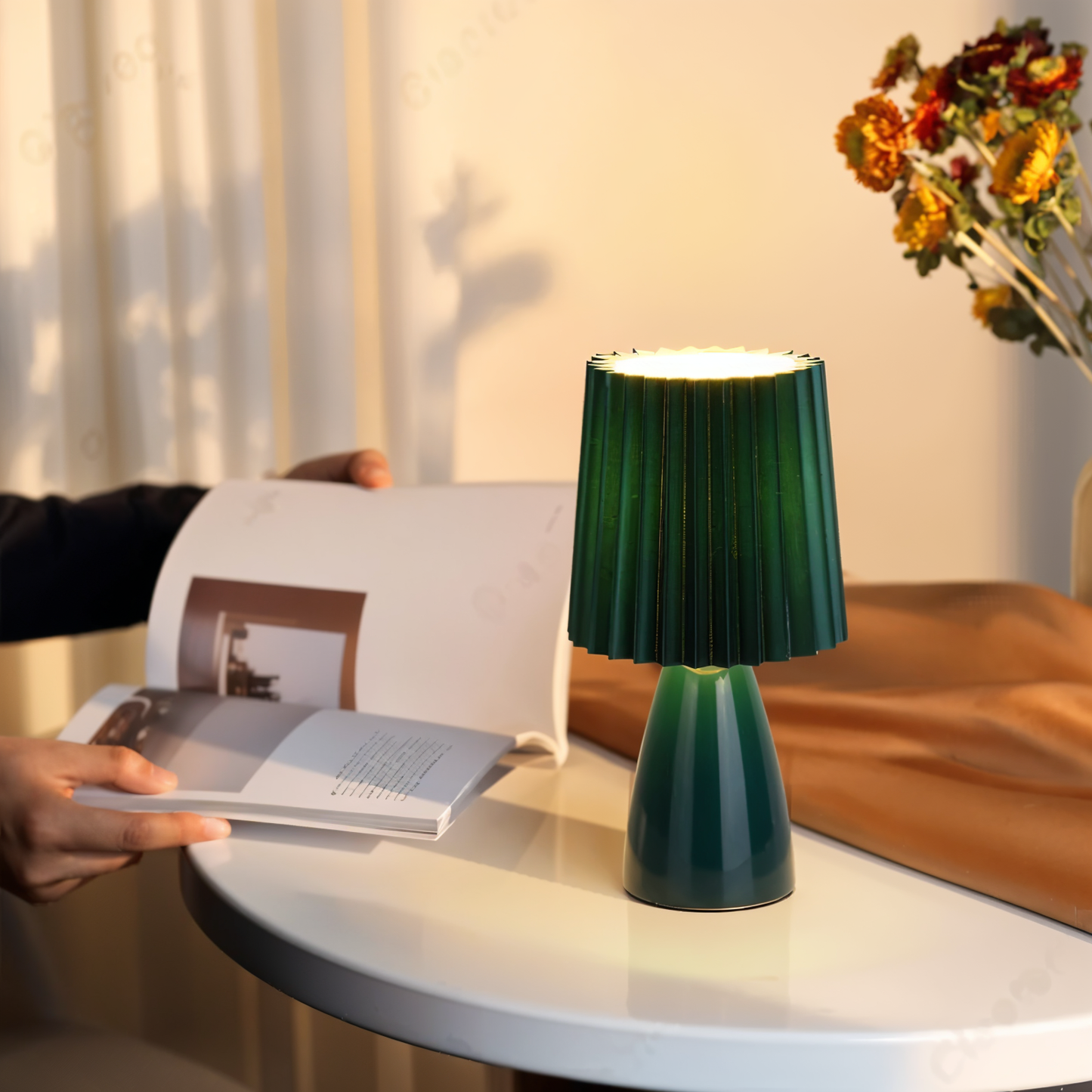 Royallure ConePleated LED Ceramic Table Lamp - Elegant Milkshake Design