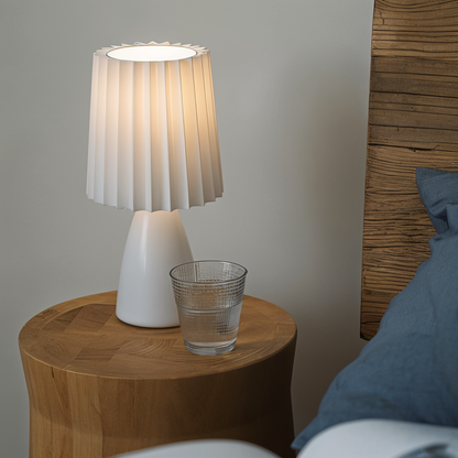 Royallure ConePleated LED Ceramic Table Lamp - Elegant Milkshake Design