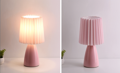 Royallure ConePleated LED Ceramic Table Lamp - Elegant Milkshake Design