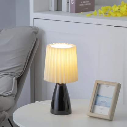 Royallure ConePleated LED Ceramic Table Lamp - Elegant Milkshake Design