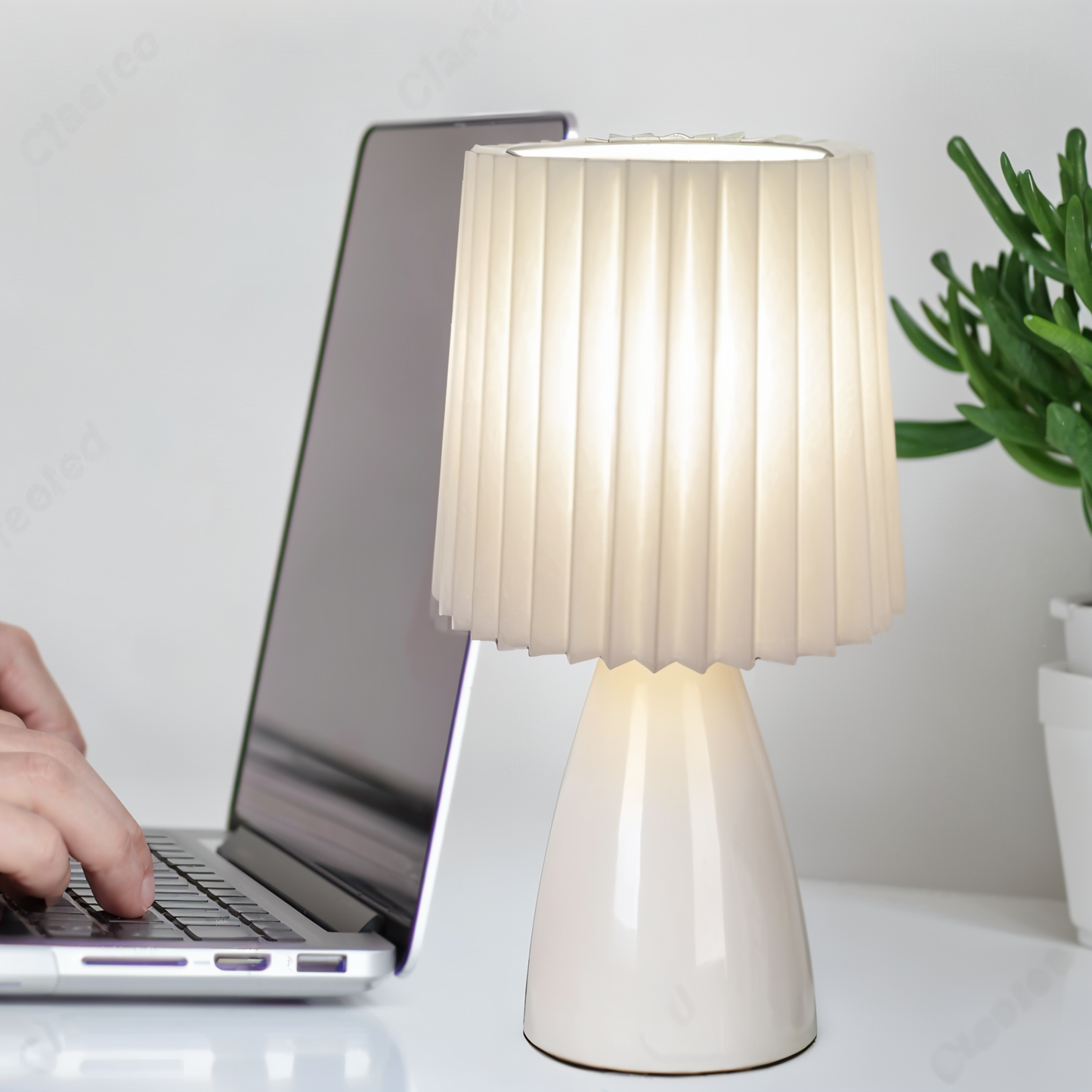 Royallure ConePleated LED Ceramic Table Lamp - Elegant Milkshake Design