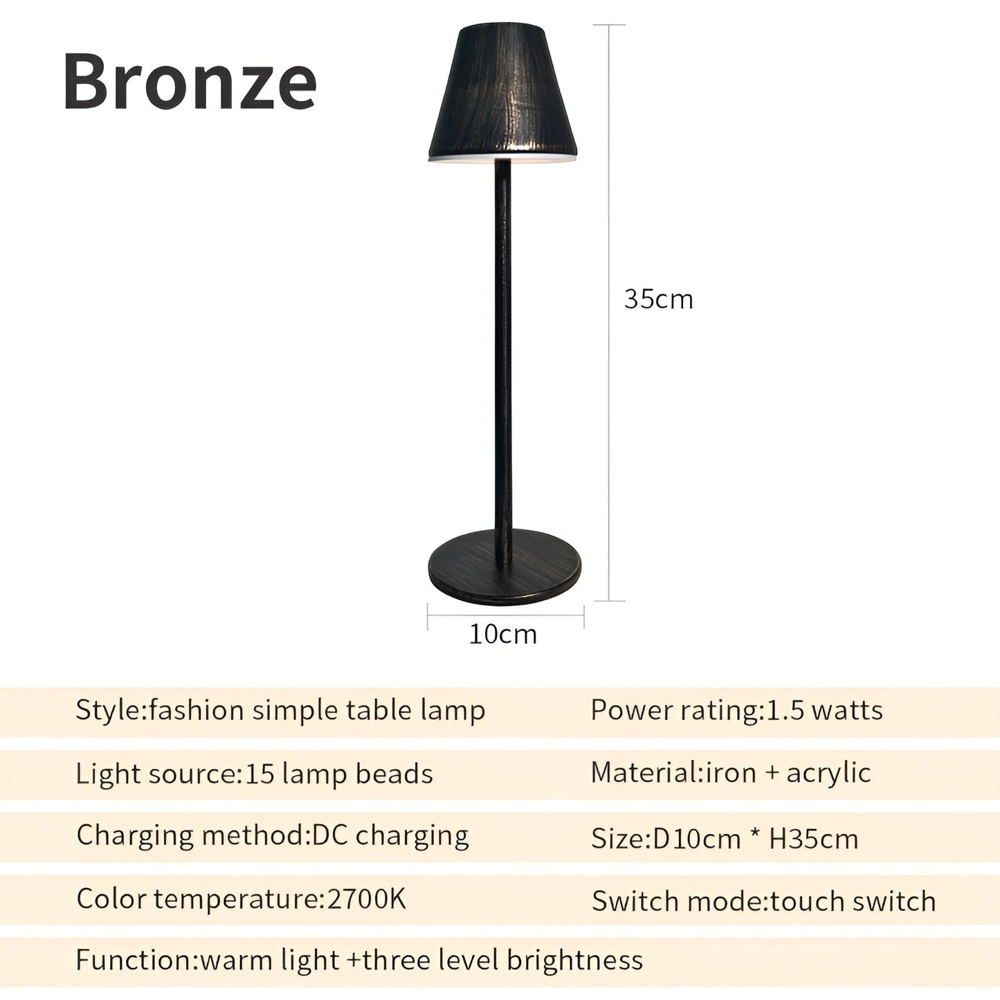 RoyaleGlow Modern LED Table Lamp with Touch Switch & USB Port for Ultimate Convenience