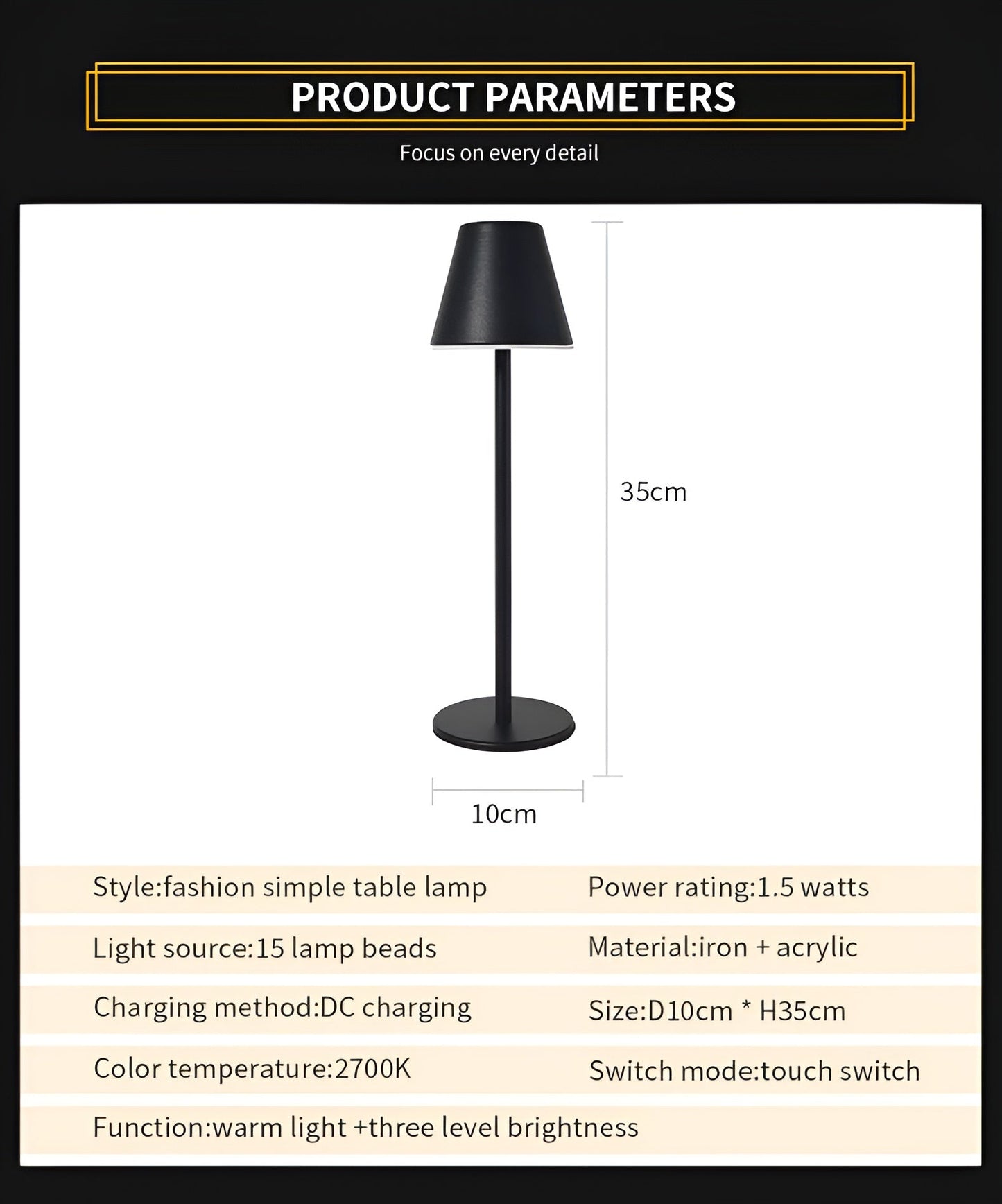 RoyaleGlow Modern LED Table Lamp with Touch Switch & USB Port for Ultimate Convenience