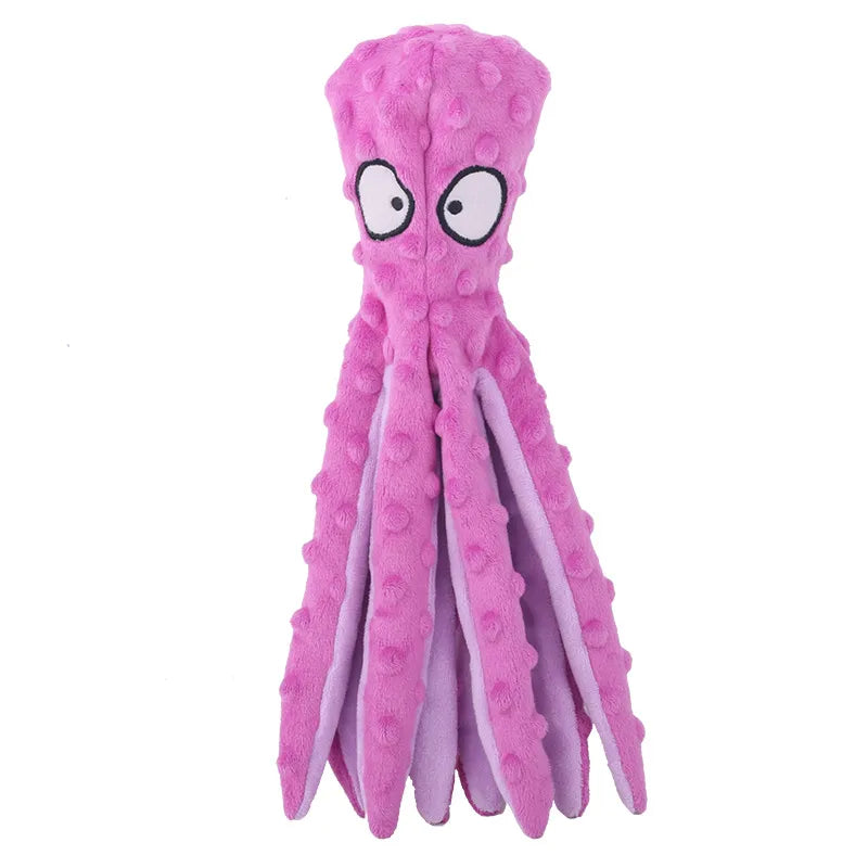 Furora No Stuffing Squeaky Octopus Dog Toy - Interactive Plush with Crinkle Tails for Small to Large Dogs