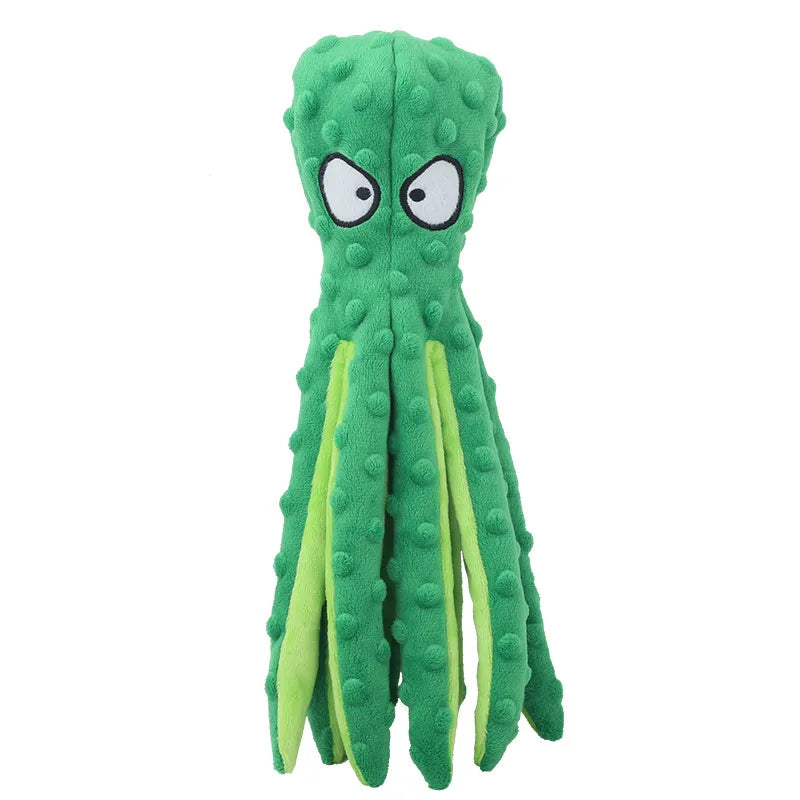 Furora No Stuffing Squeaky Octopus Dog Toy - Interactive Plush with Crinkle Tails for Small to Large Dogs