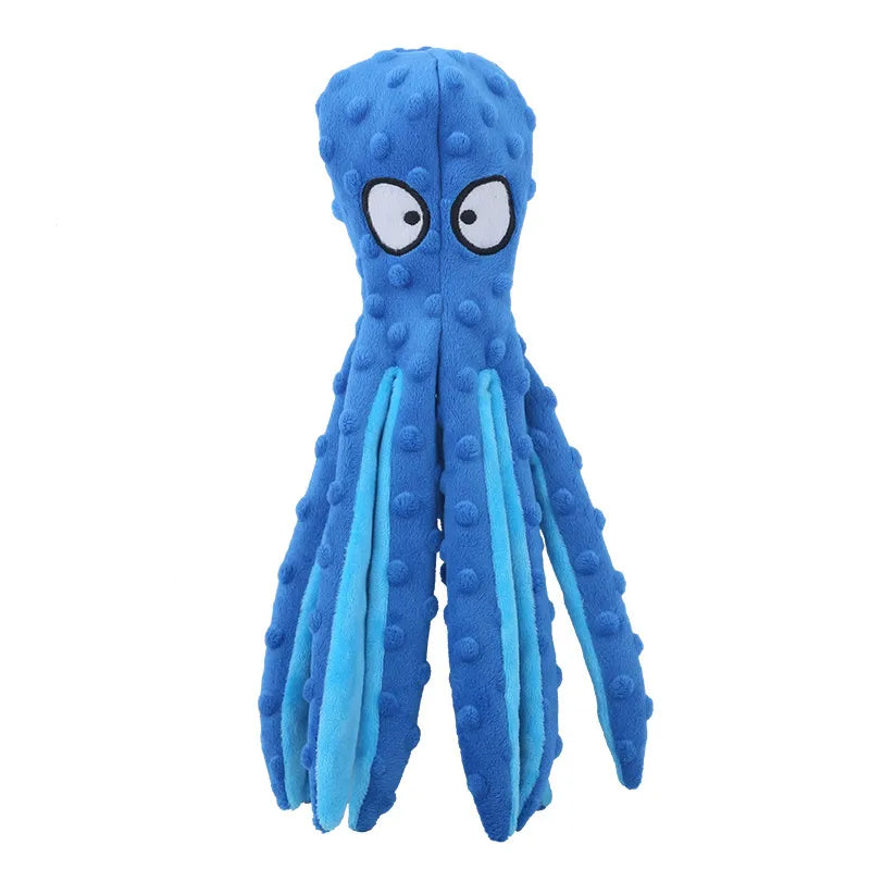 Furora No Stuffing Squeaky Octopus Dog Toy - Interactive Plush with Crinkle Tails for Small to Large Dogs