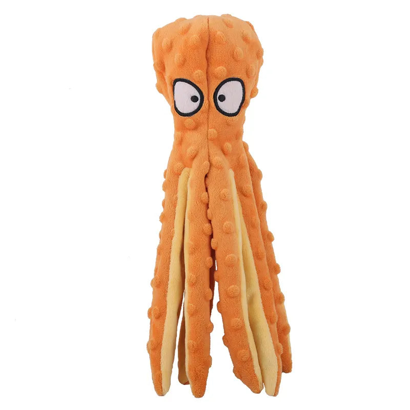 Furora No Stuffing Squeaky Octopus Dog Toy - Interactive Plush with Crinkle Tails for Small to Large Dogs